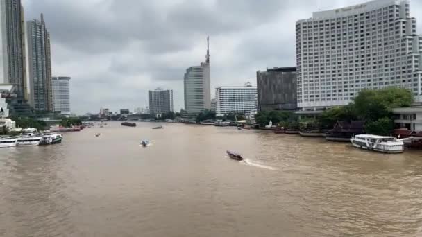 Rimorchiatori Crociera Fiume Chao Phraya Bangkok Thailandia — Video Stock