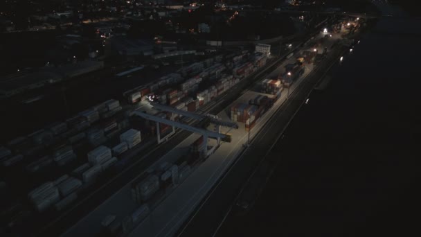 Vue Aérienne Port Fret Nuit Éclairé Par Des Lampes Melnik — Video