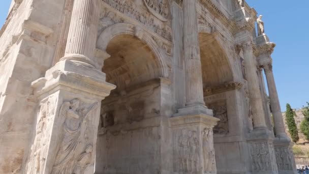 Arco Triunfal Romano Más Grande Constantino Piazza Del Colosseo Cerca — Vídeos de Stock