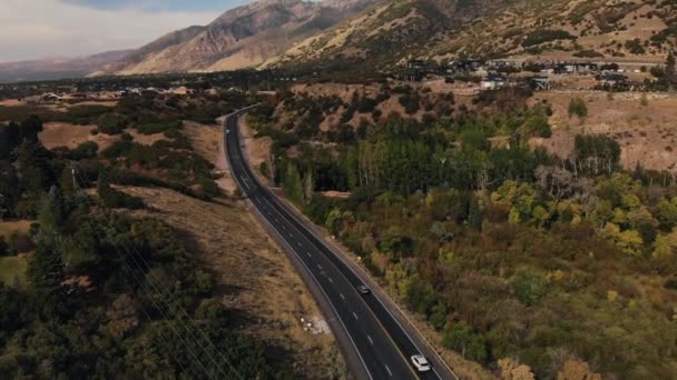 Drone Shot Van Canyon Weg Buurt Van Little Cottonwood Canyon — Stockvideo