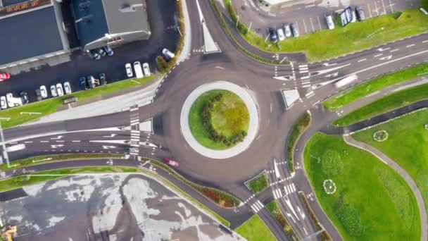 Vue Aérienne Rond Point Vert Circulation Timelapse — Video