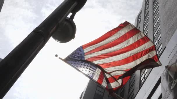 Bandeira Americana Batendo Luz Sol — Vídeo de Stock