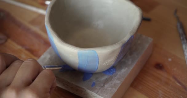 作家絵画のクローズアップカラフルな陶器 — ストック動画