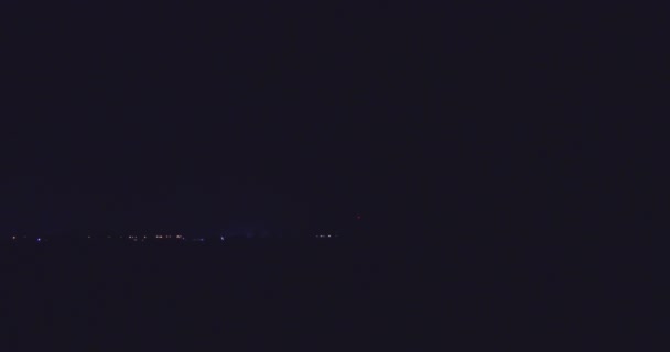 Medium Lightning Strike Night Overlooking Farm Land — Stock Video