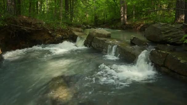 Tres Pequeñas Cascadas Que Fluyen Sobre Una Roca Arroyo Las — Vídeos de Stock