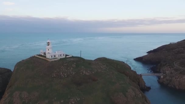 Akşamları Strumble Head Deniz Feneri Nin Hava Manzarası Nsansız Hava — Stok video