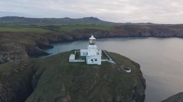 Aerial View Strumble Head Lighthouse Evening Drone Low Pass — Stock Video