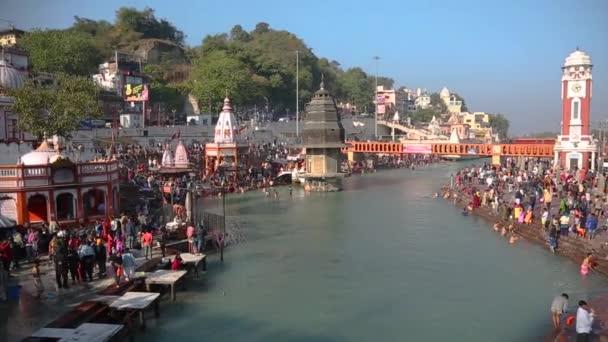 Holy Ghats Temples Haridwar Uttarakhand India Sacred Town Hindu Religion — Stock Video