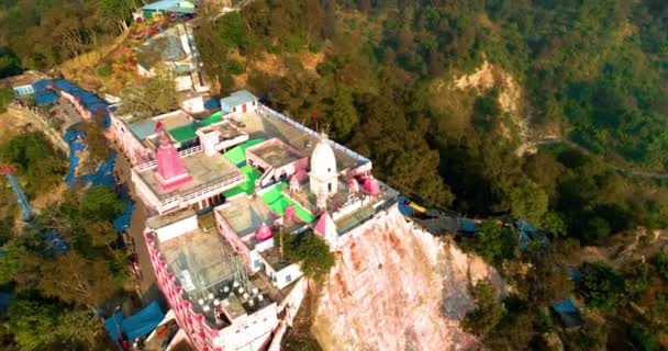 Вид Воздуха Священный Город Уттаракханд Индия Харидвар Показ Храма Манса — стоковое видео