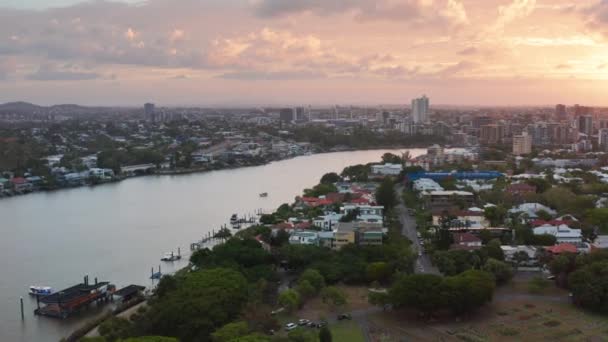 Sunset Arial Brisbane Landscape New Farm Park 2019 — Stock Video