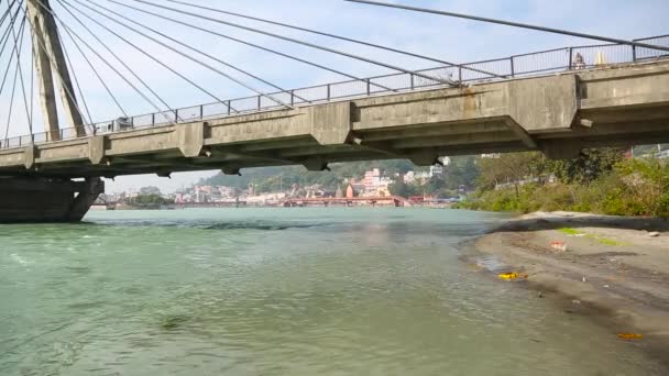 Plan Panoramique Gauche Ville Sacrée Haridwar Ganga Pull Tirez Dessus — Video