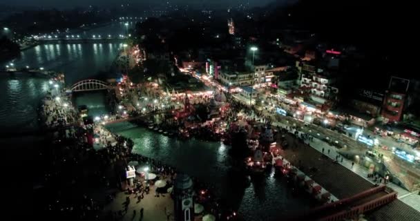 Haridwar Stad Ziet Mooier Nachts Uit Lightning Stad Waardoor Haridwar — Stockvideo