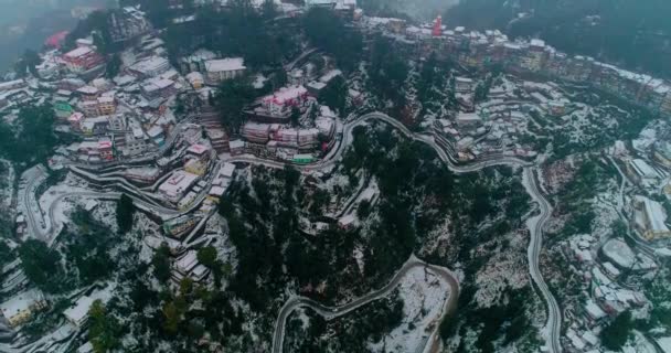 Mussoorie Знаменитой Горной Станции Уттаракханде Индия Аэросъемка Снегопада Mussoorie Tourist — стоковое видео