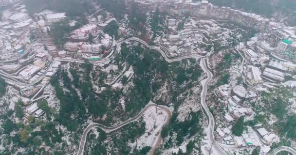 Mussoorie Una Stazione Collina Popolare Uttarakhand India Colpo Aereo Neve — Video Stock