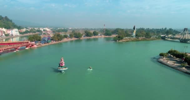 Vista Aérea Haridwar Uttarakhand Índia Sobrevoar Cidade Santa Hinduísmo Rio — Vídeo de Stock