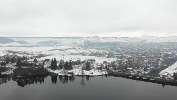 Вид Воздуха Снежную Дамбу Румынии — стоковое видео