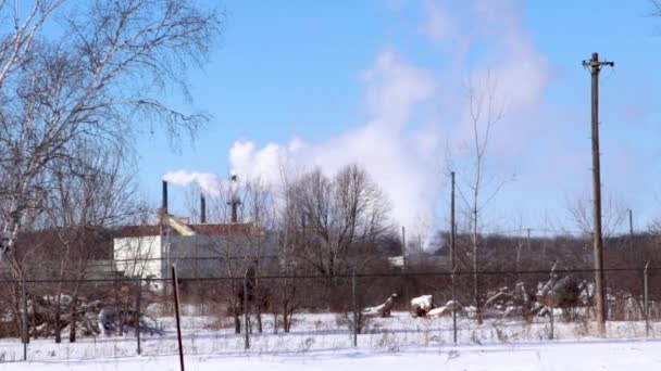 Egy Hatalmas Ipari Komplexum Egy Hideg Téli Délutánon Fehér Füst — Stock videók