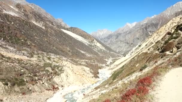 Gaumukh Trek View Glaciar Gaumukh Fonte Bhagirathi Mantido Alta Estima — Vídeo de Stock