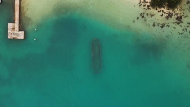 Вид Пташине Око Іржавої Корабельної Аварії Сидить Морському Дворику Бірюзовому — стокове відео