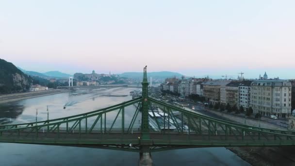 Drone Aérien Bateau Sur Danube Budapest Lever Soleil Matin Wtih — Video