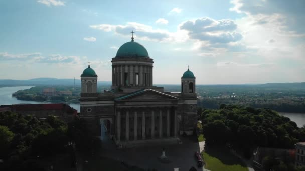 Widok Lotu Ptaka Katedrę Bazyliki Esztergom Zakola Dunaju — Wideo stockowe