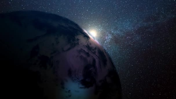 Rendering Fiktiv Främmande Planet Virtuella Kamerakannor För Att Visa Solen — Stockvideo