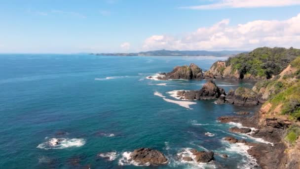 Dron Latający Nad Oceanem Pięknym Skalistym Brzegu Northland Nowa Zelandia — Wideo stockowe