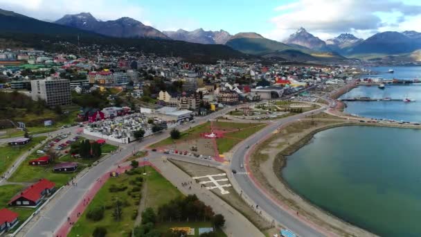 Gedeeltelijk Uitzicht Ushuaia Meest Zuidelijke Stad Wereld Uitzicht Beagle Kanaal — Stockvideo