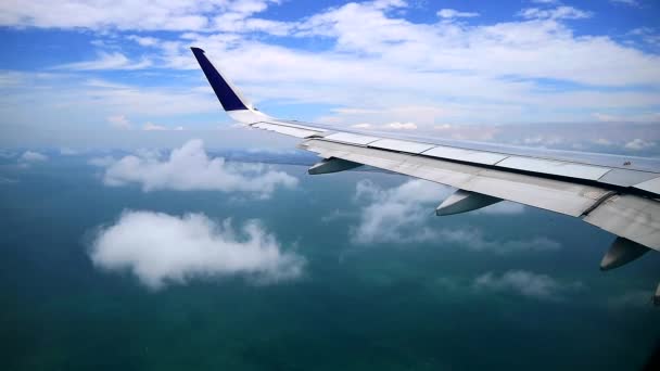 Cloudy Ocean Areal View Commercial Airplane Windows — Stock Video