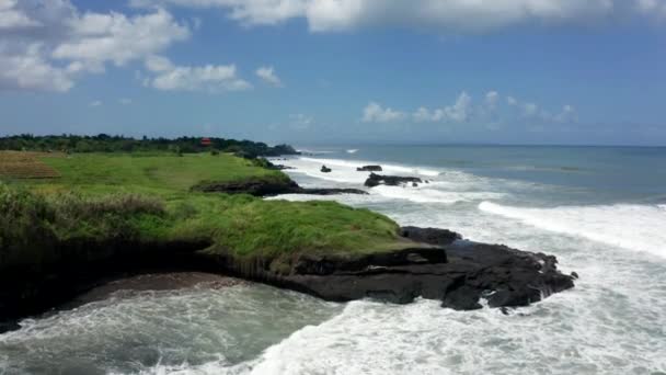 Aerial Drone Footage Coastline Black Rocks Bali — Stock Video