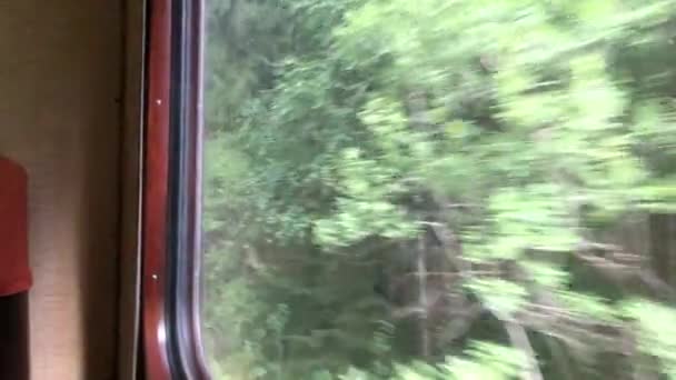 Дивлячись Через Вікна Старого Помаранчевого Поїзда Залізничного Вагона Які Рухаються — стокове відео