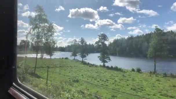 Regardant Par Les Fenêtres Vieux Train Wagon Orange Qui Déplacent — Video