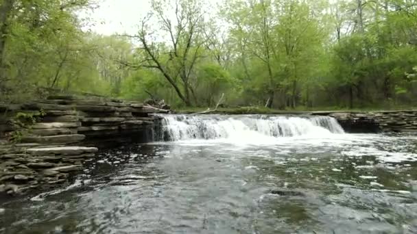 Kırsal Bir Parktaki Küçük Bir Orman Nehri Şelalesinin Üzerinde Hareket — Stok video