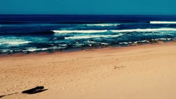 Aerial Footage Filmed Drone Overlooking Beach Sea Crashing Waves Deep — Stock Video