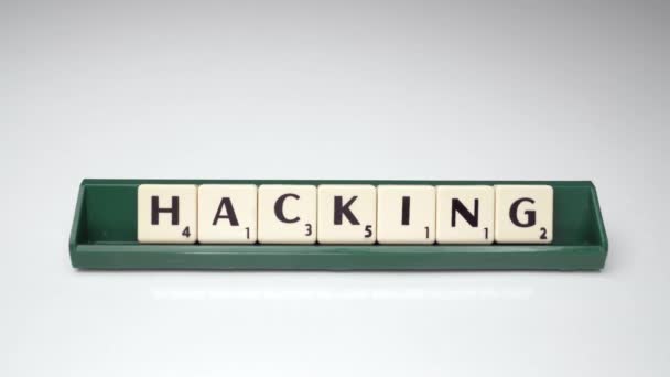 Close Shot Caucasian Woman Placing Spell Hacking Scrabble Letters Digital — Stock Video