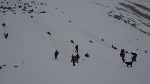 ヒマラヤ 自然愛好家のための楽園ヒマラヤの雪の山から滑り降りるヒマラヤ山脈 — ストック動画