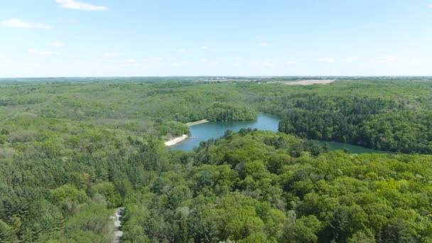 Vzduch Nad Hustým Stále Zeleným Lesem Wisconsinu Usa Výstřel Odhaluje — Stock video