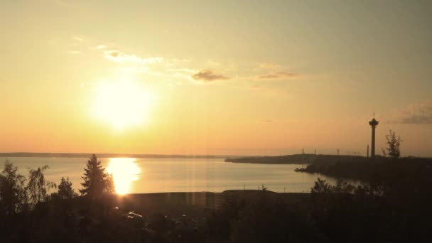 Sol Manhã Está Nascendo Sobre Cidade Tampere — Vídeo de Stock