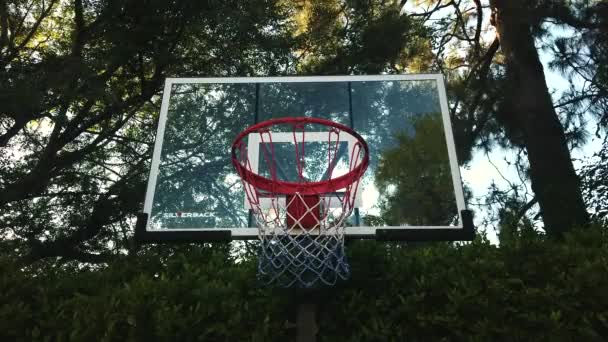 Slow Motion Corner Shot Swishing Basket Golden Hour Located Los — Stock Video