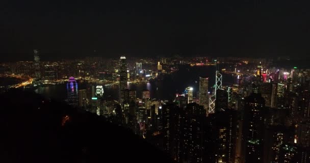 Drone Tiro Hong Kong Skyline Noite — Vídeo de Stock