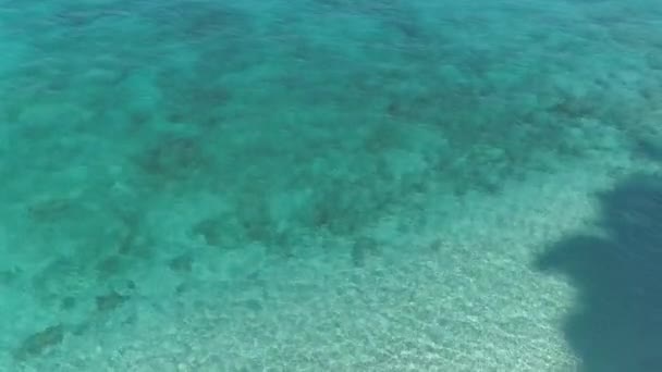 Aerial Revealing Shot Loneley Hidden Beach Three Travelers Standed Aground — Stock Video