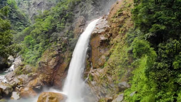 Aerial Shot Flying Rainbow Waterfalls Cheerapunji Meghalaya India — Stock Video