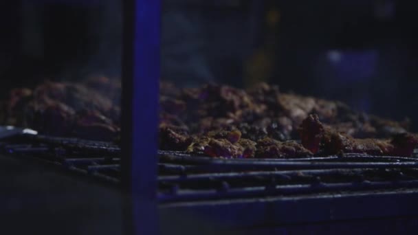 Gece Izgarada Kızarmış Tavuk Duman Alev Yok Orta Pişmiş — Stok video