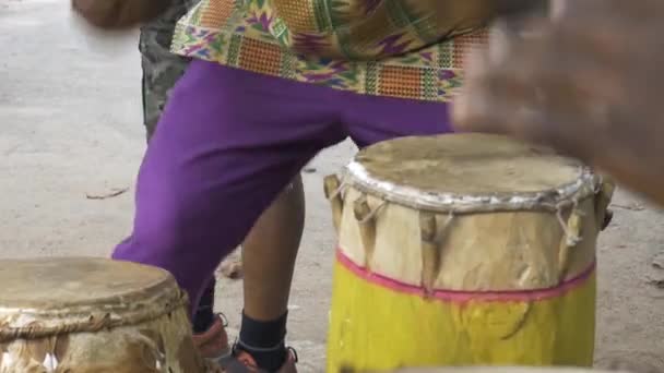 Close African Man Hand Beating Drums — Stock Video