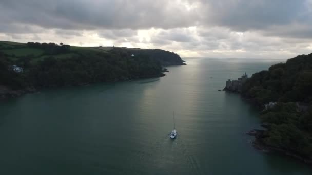 Dartmouth Small Boat Leaving Open Sea Devon Aerial View Using — Stock Video