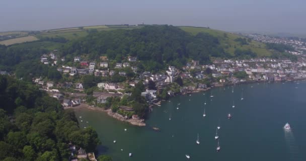 Dartmouth Rivier Boot Verlaten Veel Afgemeerd Devon Luchtzicht Met Behulp — Stockvideo