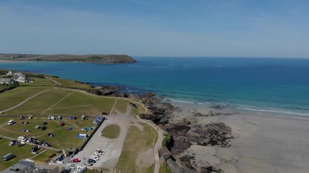 Polzeath Cornwall Vista Aérea Usando Dron — Vídeo de stock