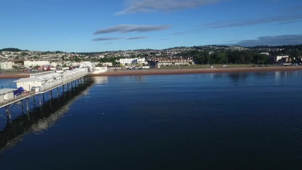 Paignton Pier Flying Beach Devon Aerial View Using Drone — Stock Video