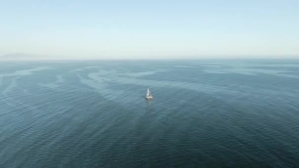 Aerial Tourist Sailboat Pacific Ocean Sunset Coast Santa Barbara California — Stock Video