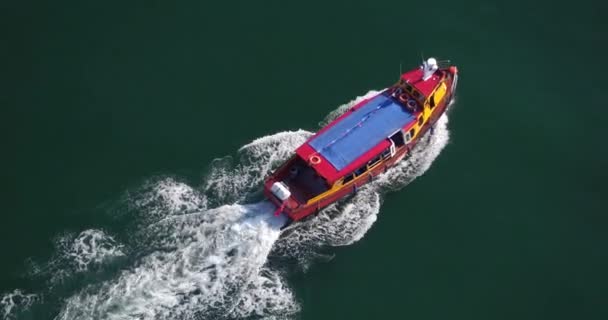 Brixham Boat Speeding Away Devon Aerial View Using Drone — Stock Video